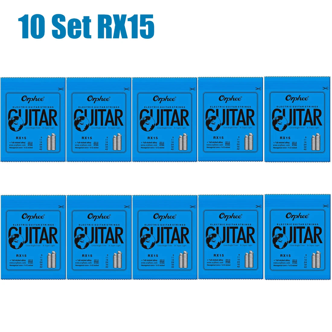 Cuerdas Guitarra Eléctrica Orphee RX Series – Acero Hexagonal | Pack 10 o 50 Sets