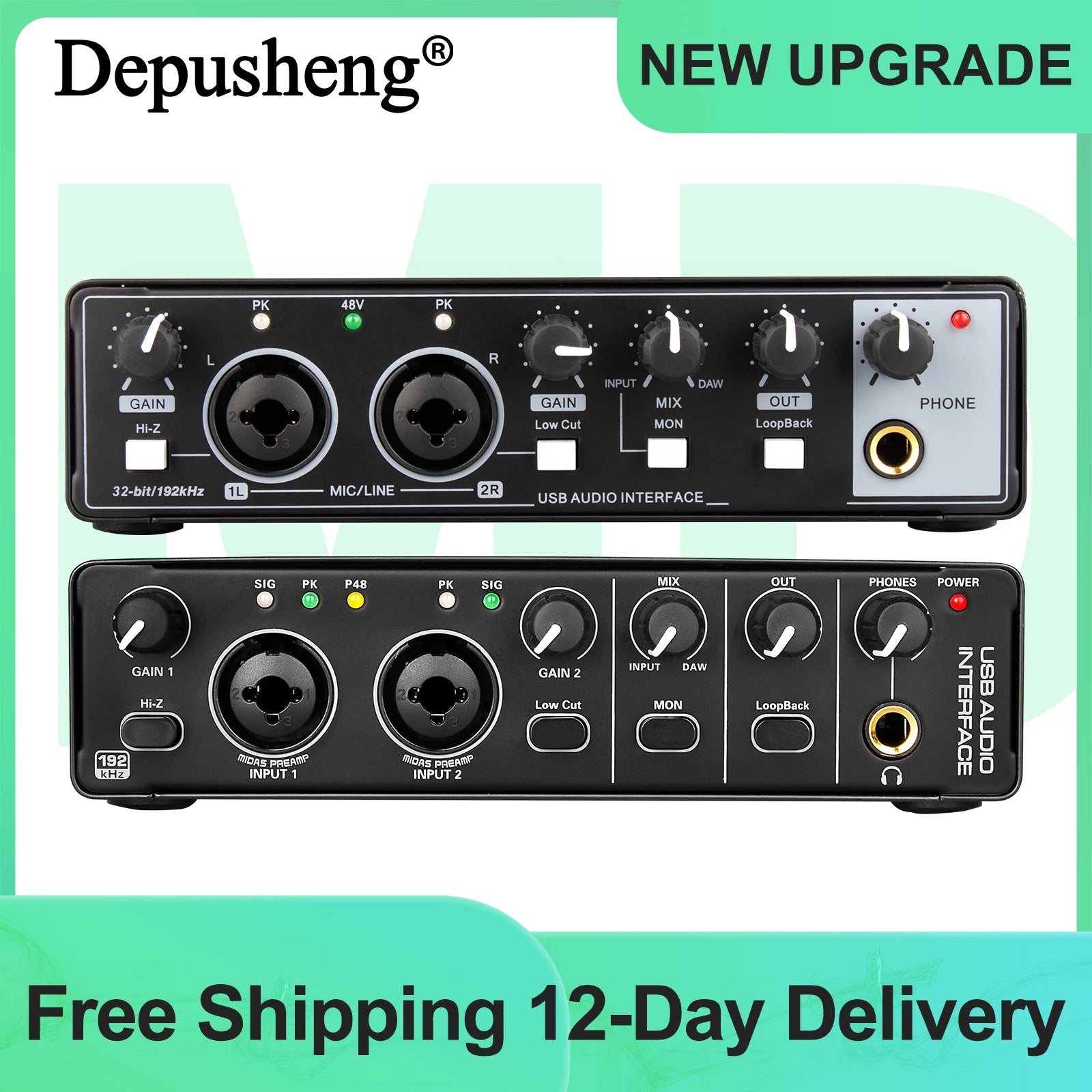 Interfaz de Audio DEPUSHENG MD32 — USB-C con Monitoreo para Guitarra y Grabación