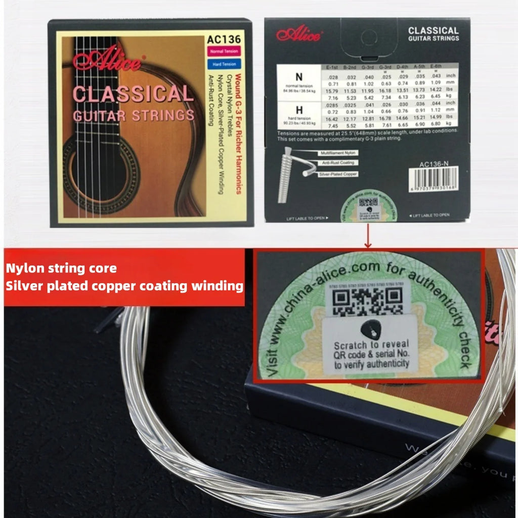 Cuerdas Guitarra Clásica Alice – Set Nylon | AC148 / AC158 / AC108 / AC130 / AC139 / AC136 / AC132