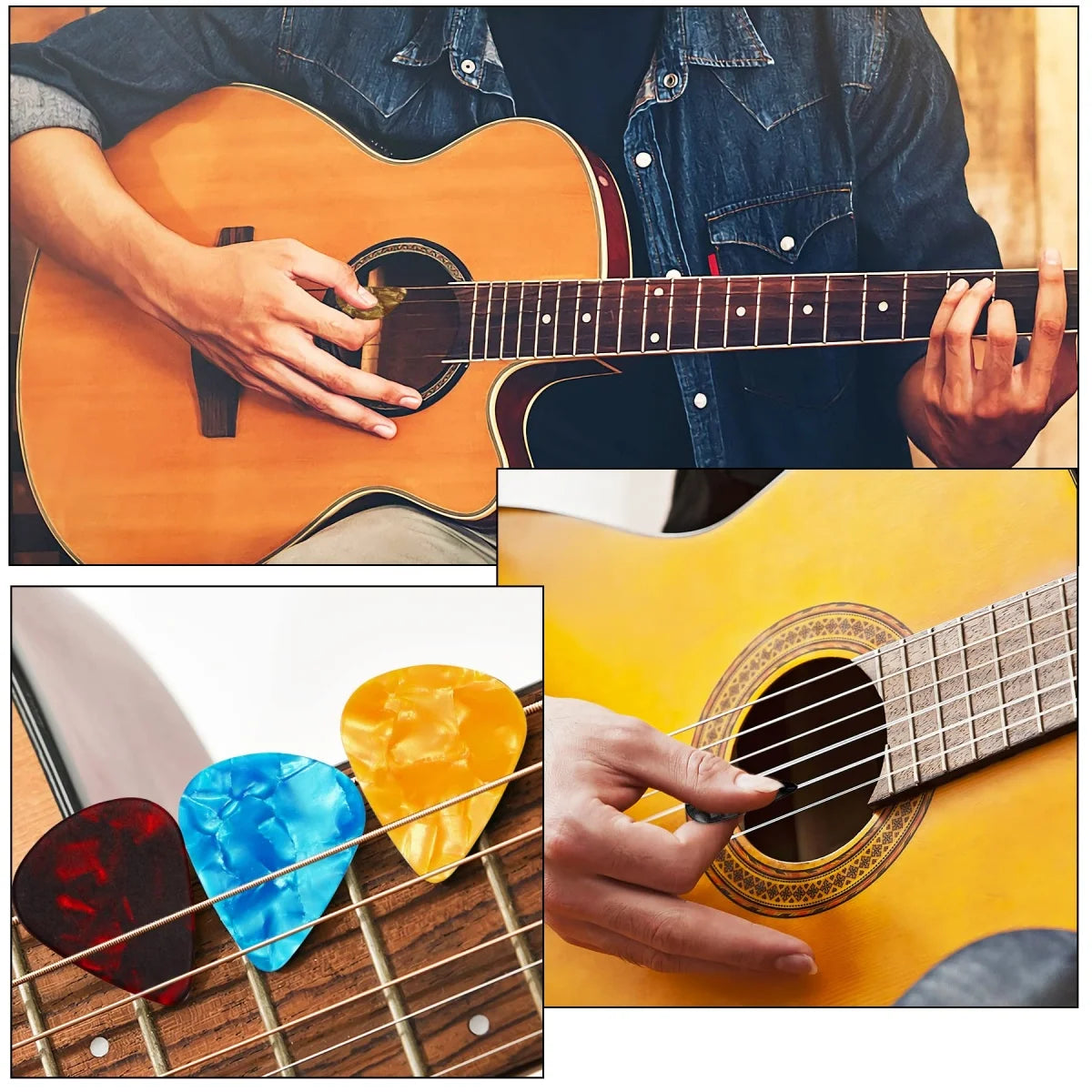 Púas de Guitarra Miwayer – Pack 100 Unidades | Celuloide Premium | 0.46 / 0.71 / 0.96mm | Multicolor