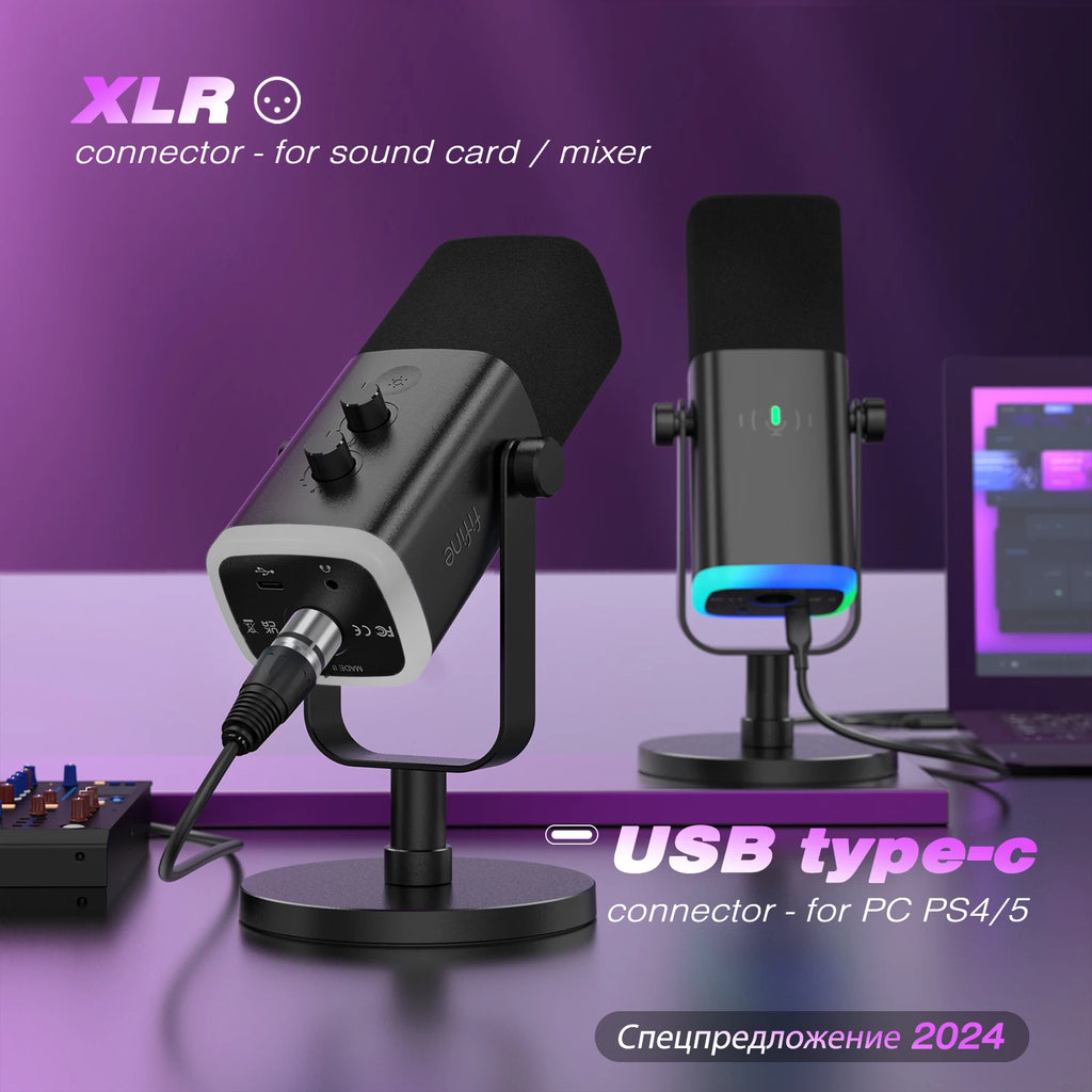 Micrófono Dinámico FIFINE AM8 – USB/XLR con Botón Mute Táctil para PC, PS5 y Mixer