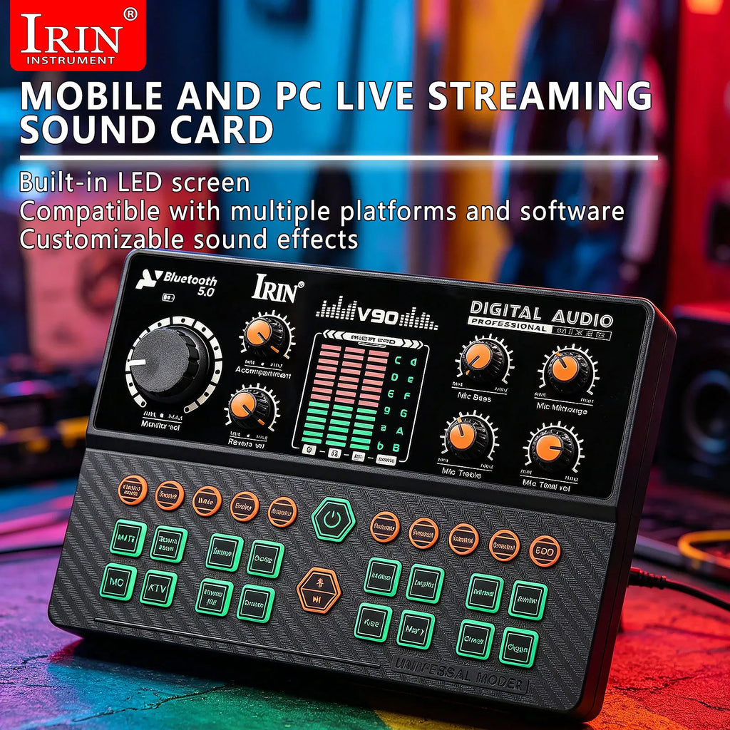 Mixer de Audio IRIN V90 – Interfaz, Bluetooth, Cambiador de Voz para PC y Streaming