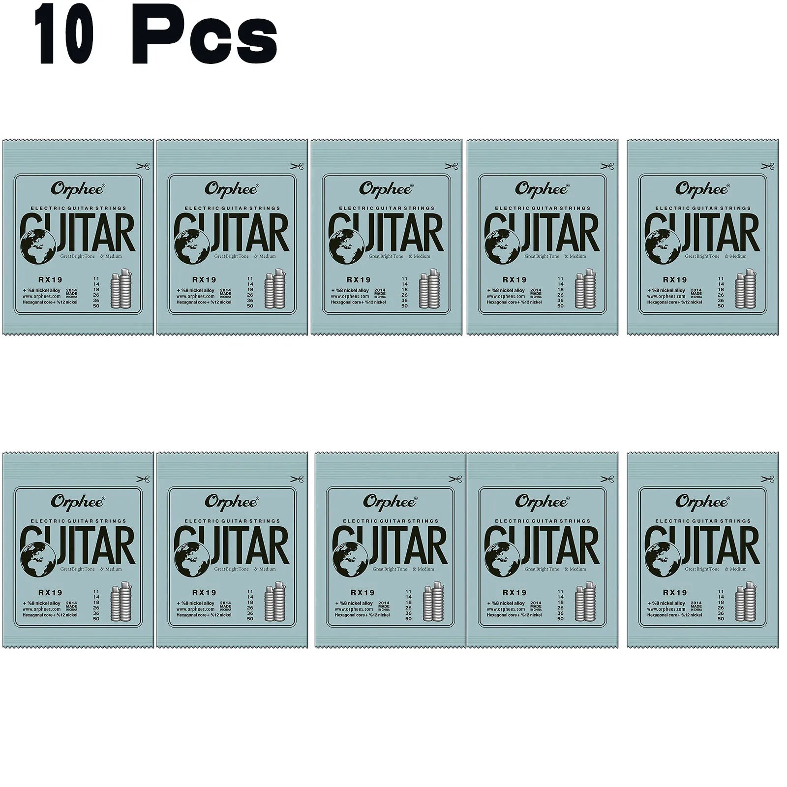 Cuerdas Guitarra Eléctrica Orphee RX Series – Acero Hexagonal | 1, 5 o 10 Sets