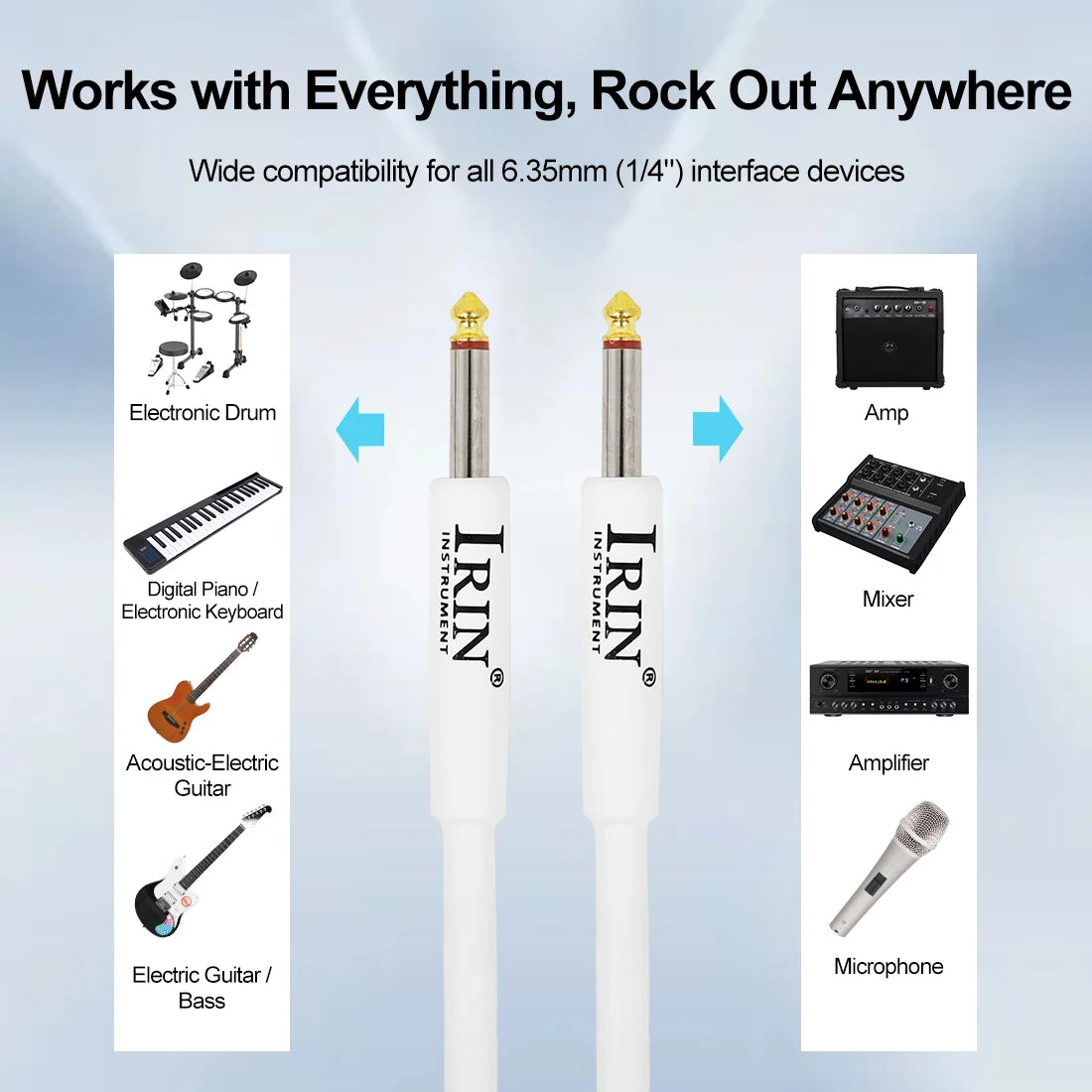 Cable de Guitarra IRIN Cobre Puro 6.35mm – 3/6/10M Anti-Ruido