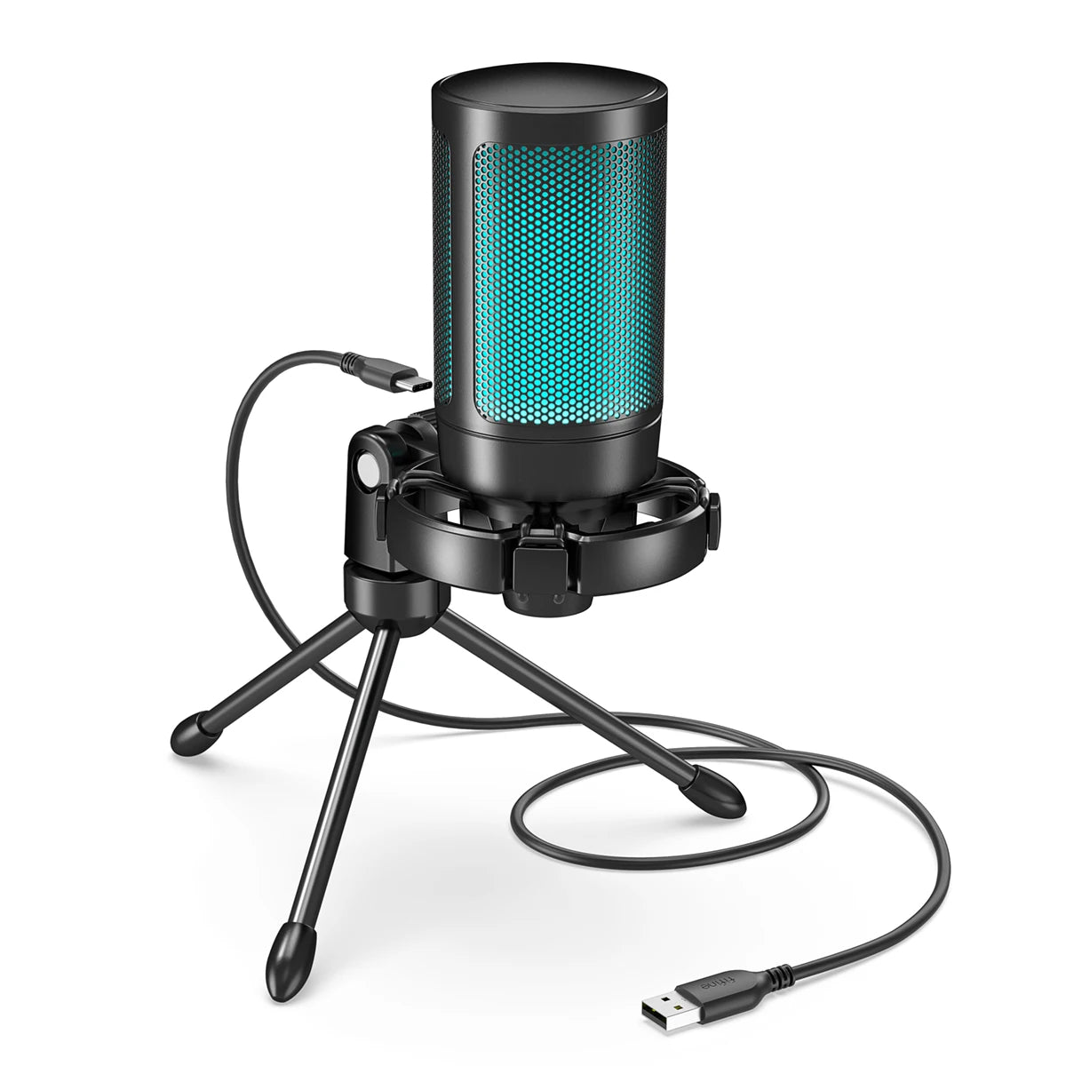 Micrófono USB, Condensador con tripode FIFINE RGB
 PC, Streaming-A2, etc. by Ampligame.