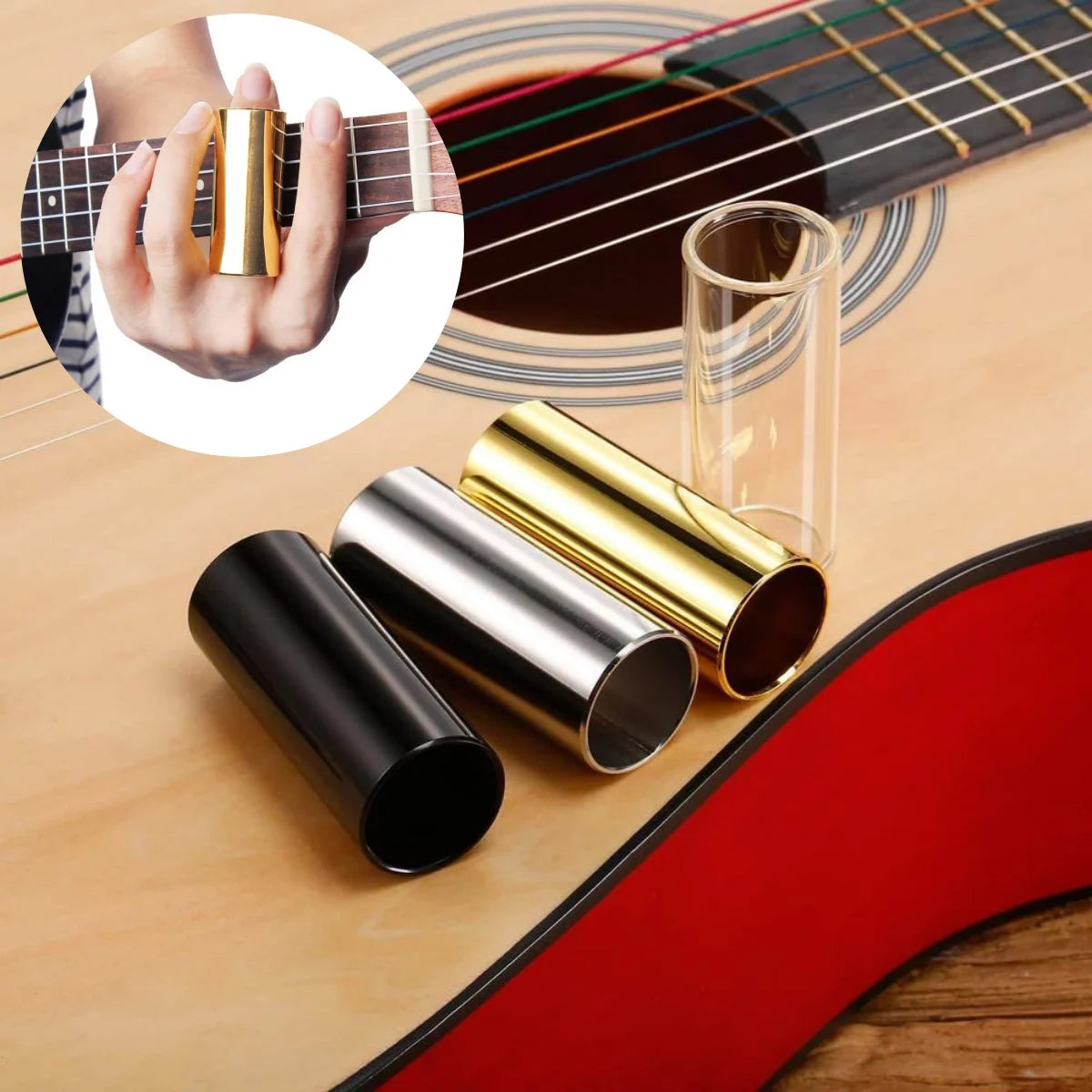 Slides Miwayer 60mm – Set 4 Piezas (Acero + ABS) para Guitarra Acústica y Bajo