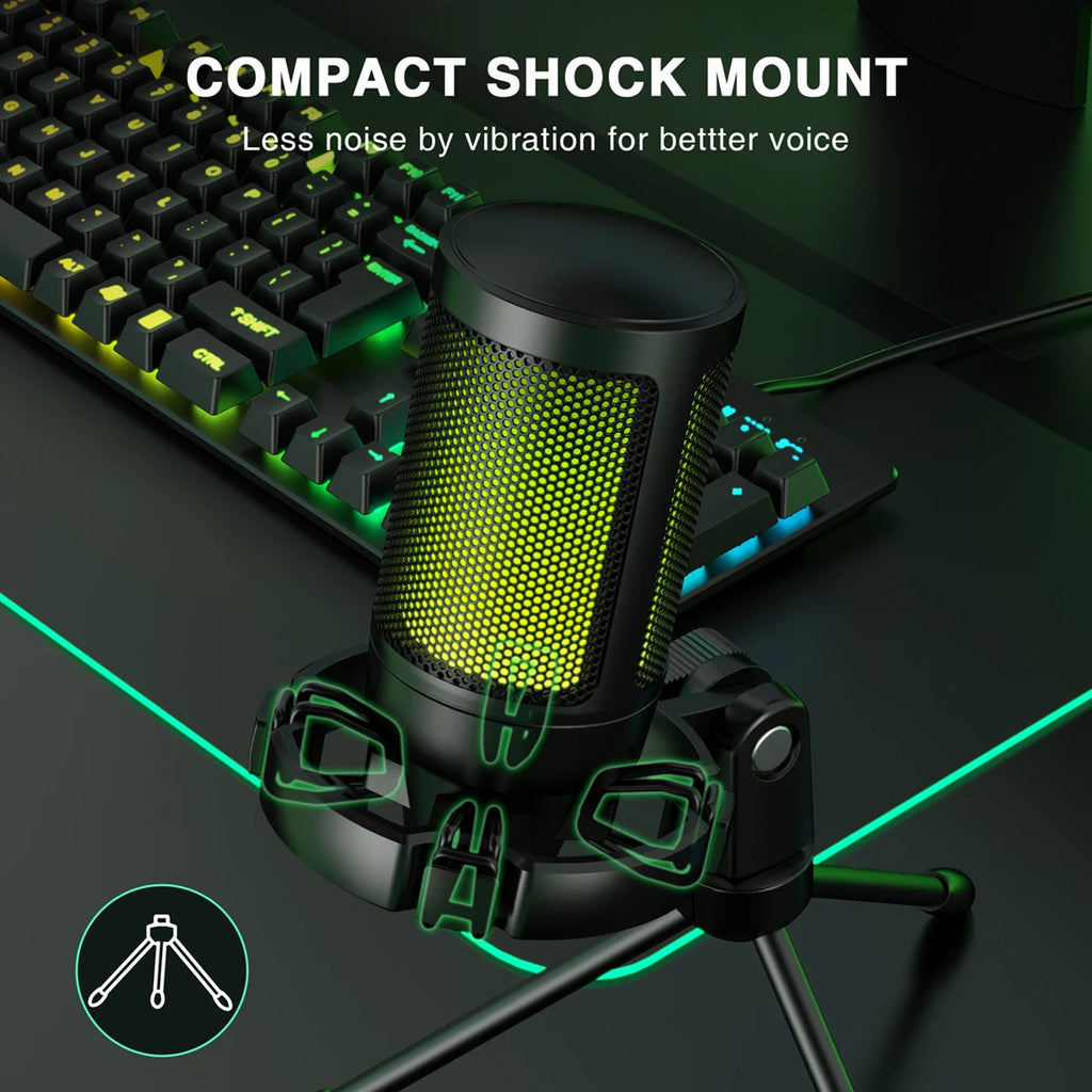Micrófono USB, Condensador con tripode FIFINE RGB
 PC, Streaming-A2, etc. by Ampligame.
