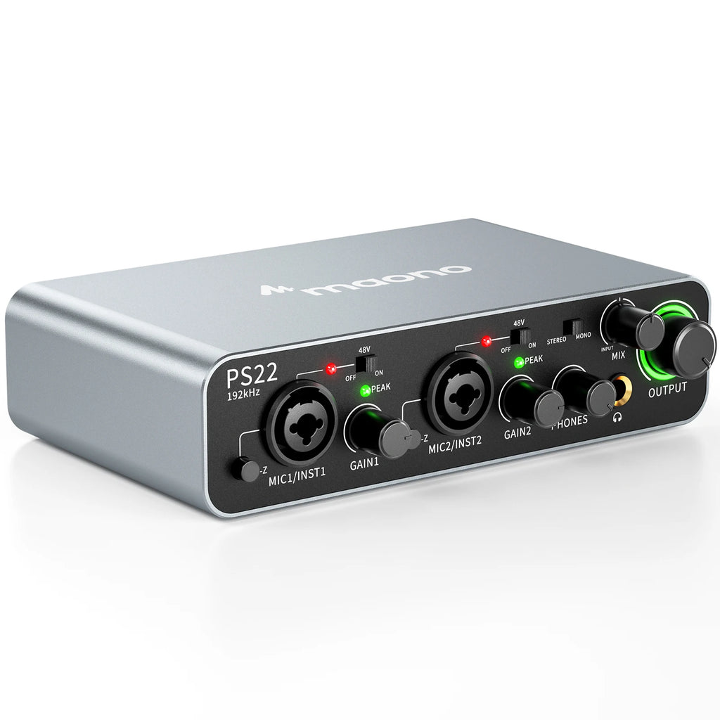 MAONO PS22 USB Audio Interface for PC 60dB Pro-Preamp 24bit 192kHz Dual USB Interface for Home Recording Podcast Streaming