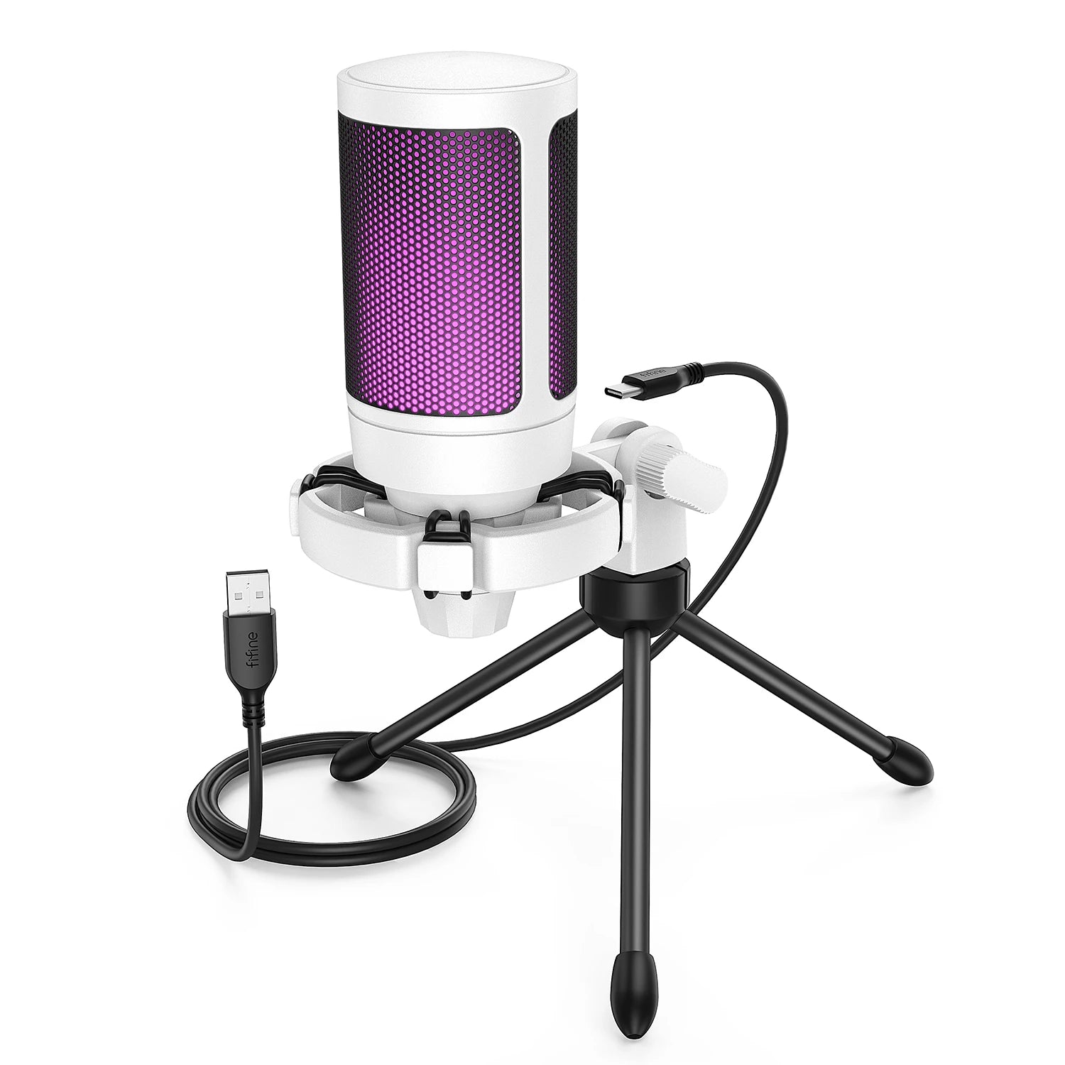Micrófono USB, Condensador con tripode FIFINE RGB
 PC, Streaming-A2, etc. by Ampligame.