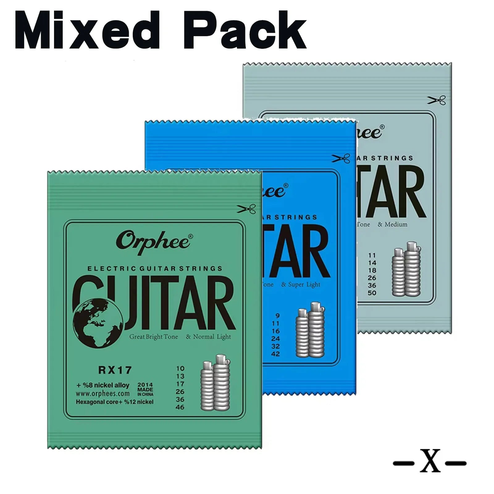 Cuerdas Guitarra Eléctrica Orphee RX Series – Acero Hexagonal | 1, 5 o 10 Sets