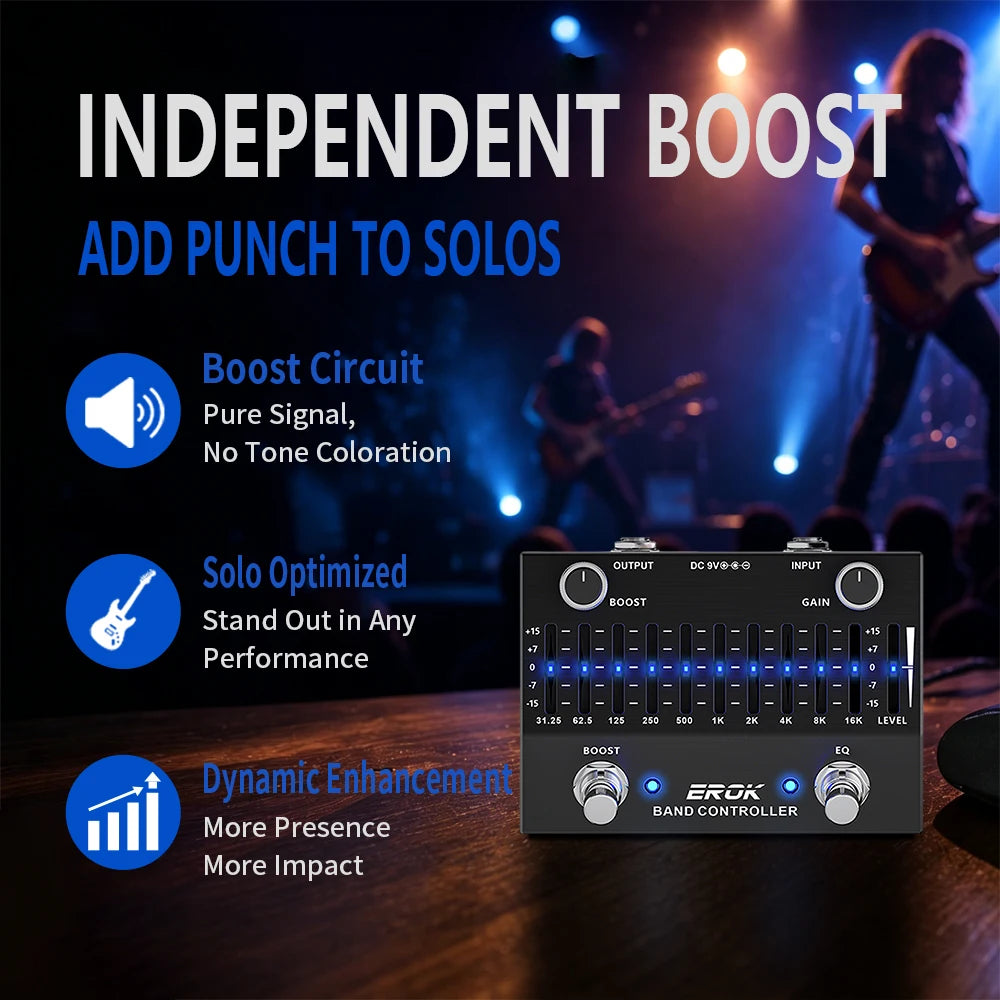 Pedal Ecualizador 10 Bandas EROK EQB-10 ±15dB – Guitarra y Bajo, True Bypass