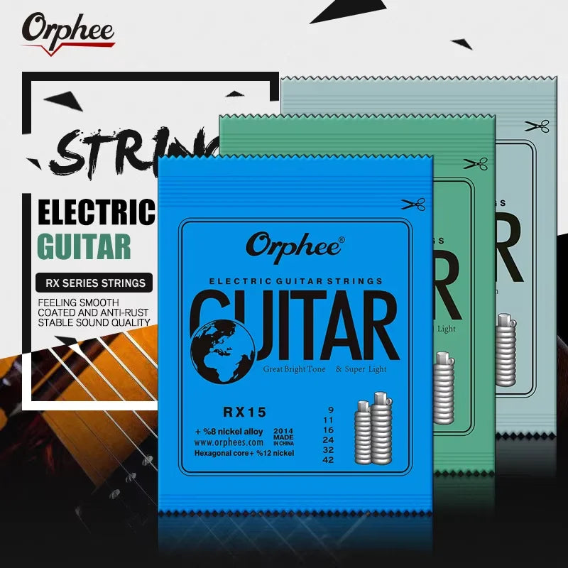 Cuerdas Guitarra Eléctrica Orphee RX Series – Acero Hexagonal | 1, 5 o 10 Sets