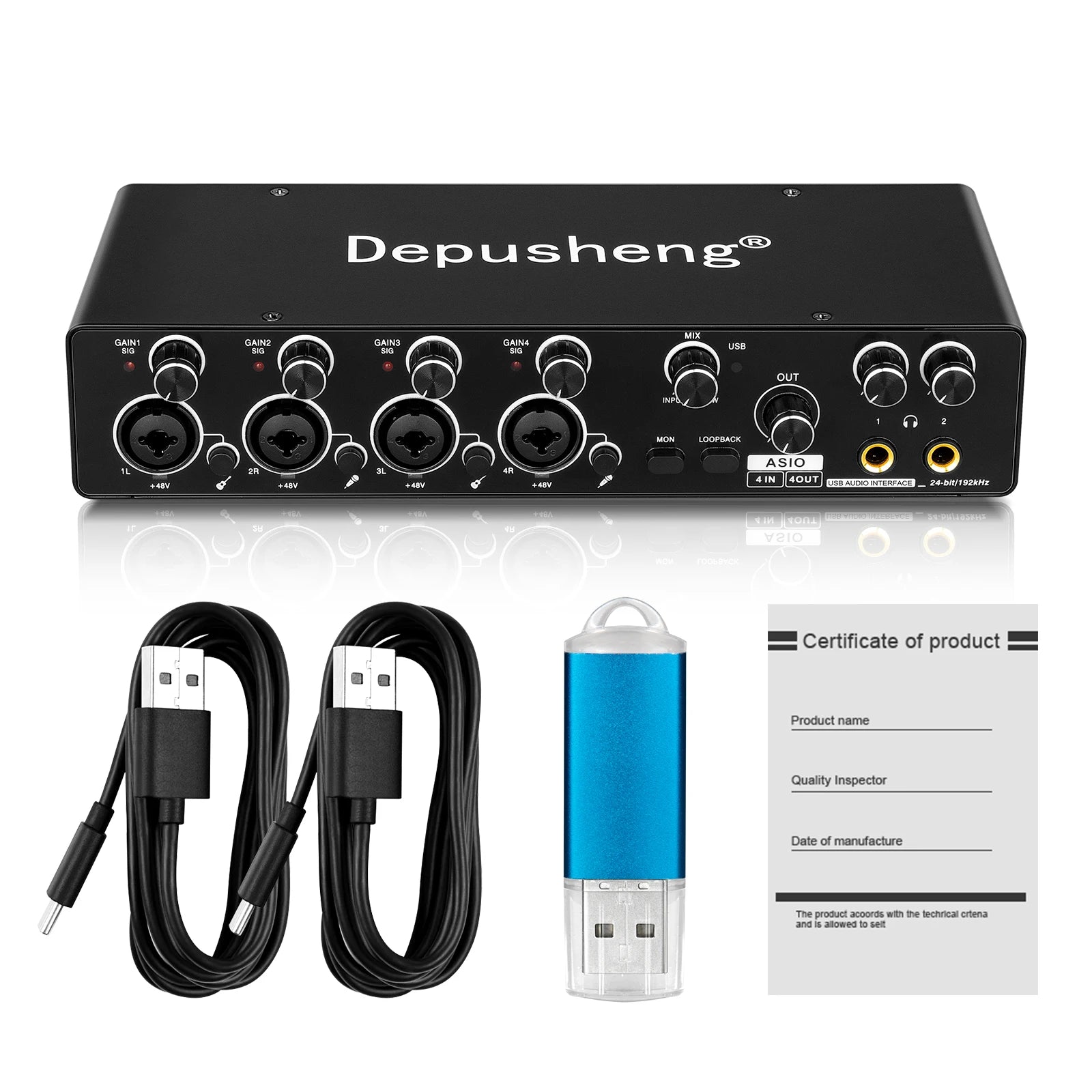 Interfaz de Audio USB MQ44 ASIO — 4 Canales 4in/4out para Grabación Profesional