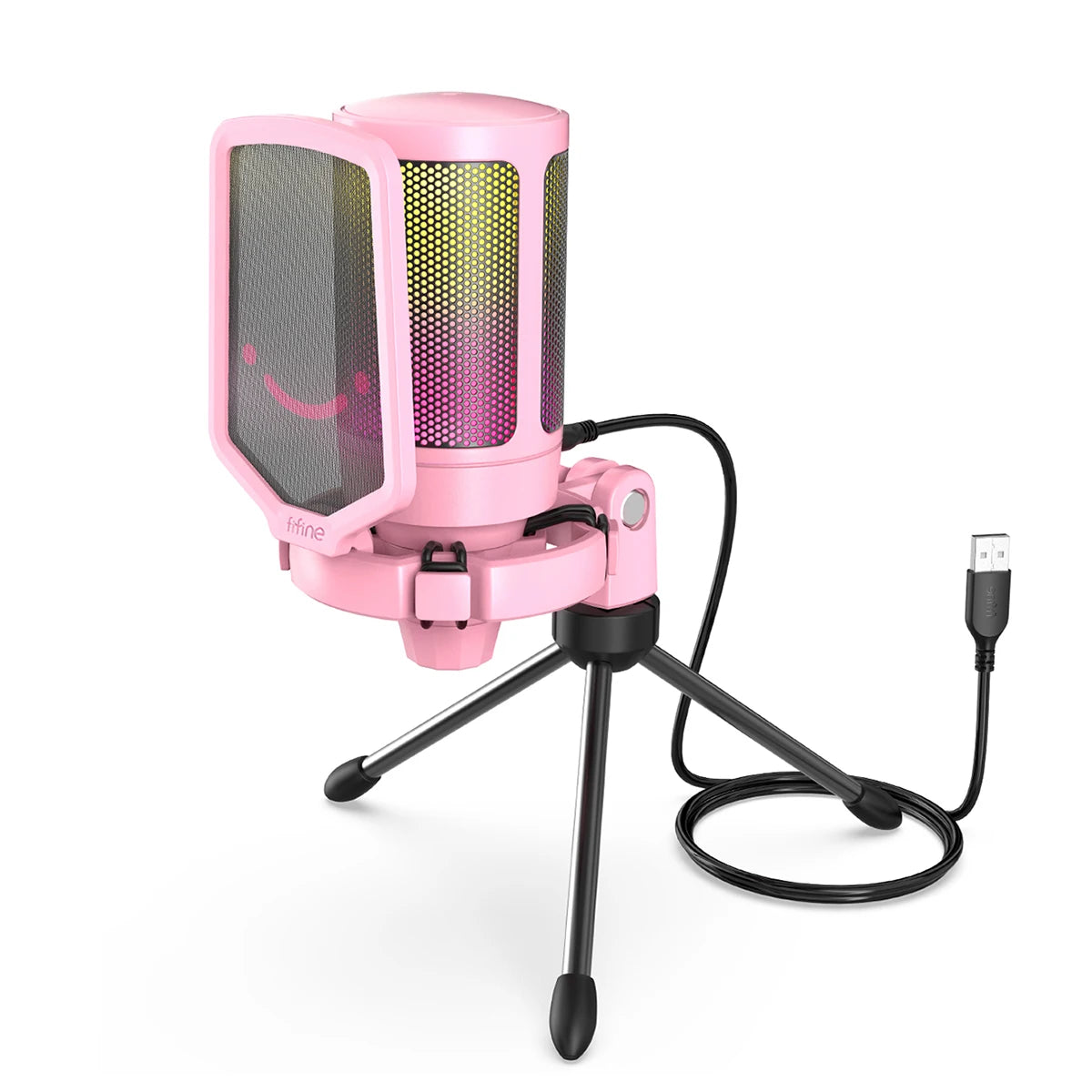 Micrófono Gaming USB FIFINE A6V RGB – Condensador con Filtro Pop, Shock Mount y Control de Ganancia