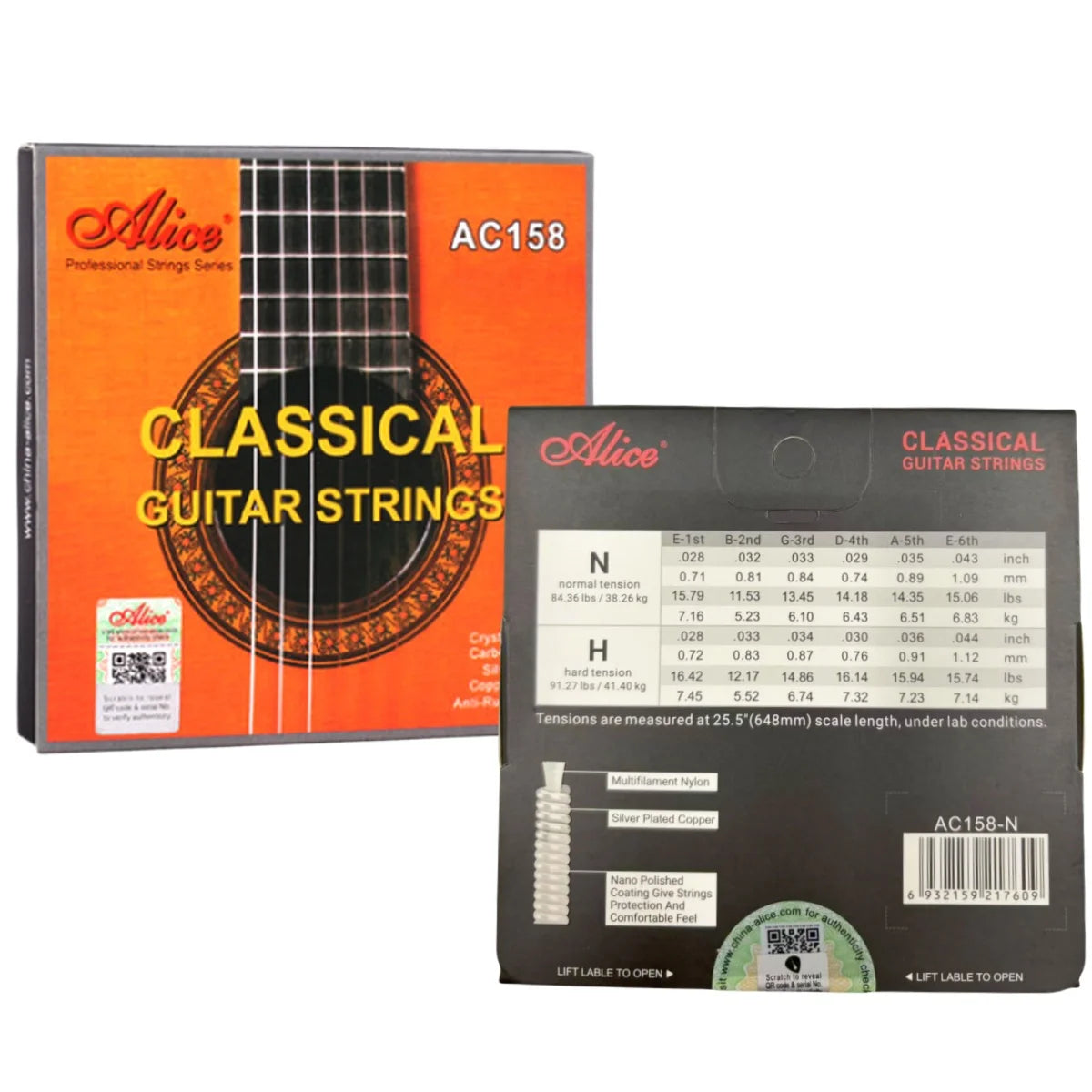 Cuerdas Guitarra Clásica Alice – Set Nylon | AC148 / AC158 / AC108 / AC130 / AC139 / AC136 / AC132
