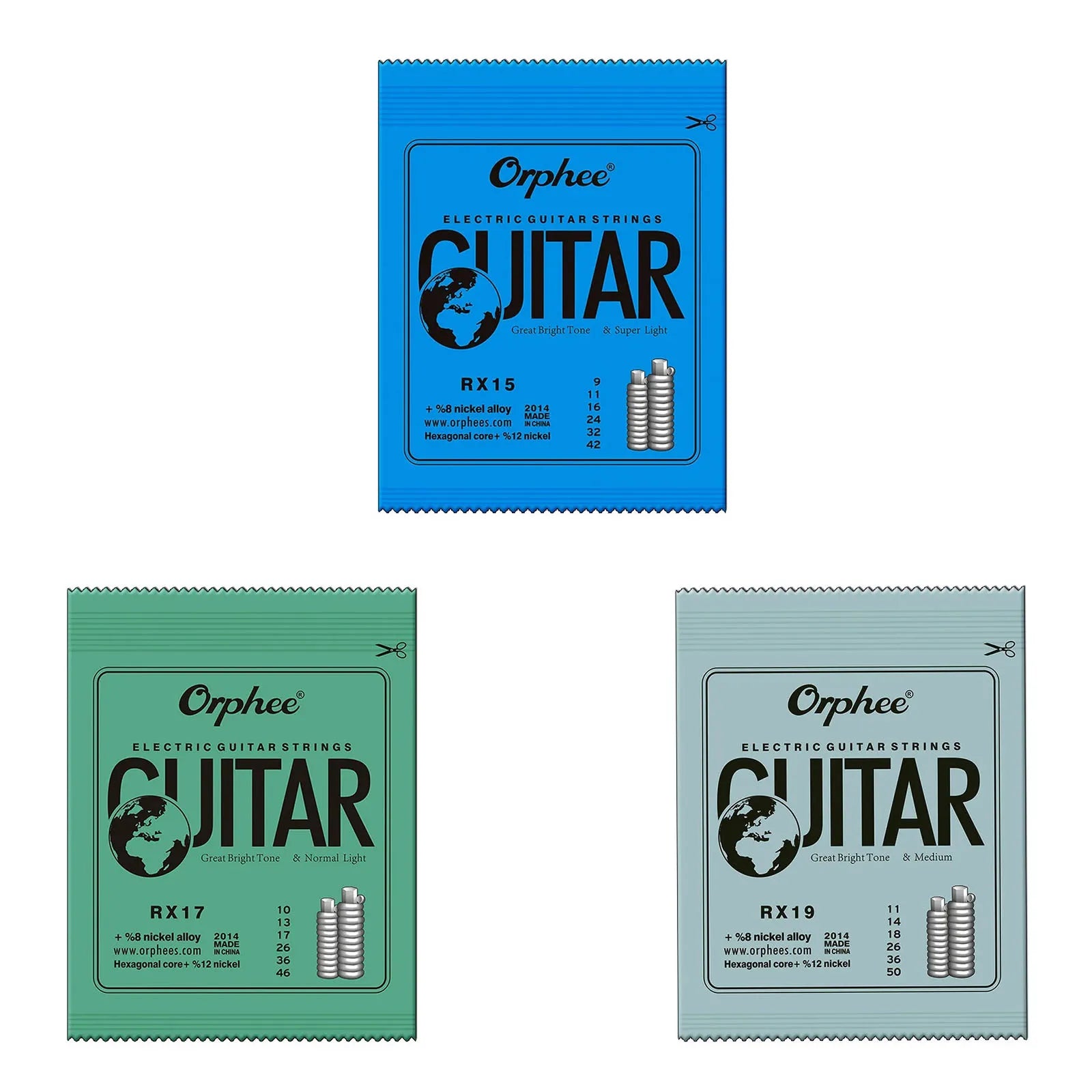 Cuerdas Guitarra Eléctrica Orphee RX Series – Acero Hexagonal | 1, 5 o 10 Sets