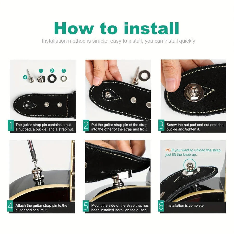 Strap Lock Aleación Premium – 2 Unidades Dorado/Negro para Guitarra Eléctrica, Acústica y Bajo