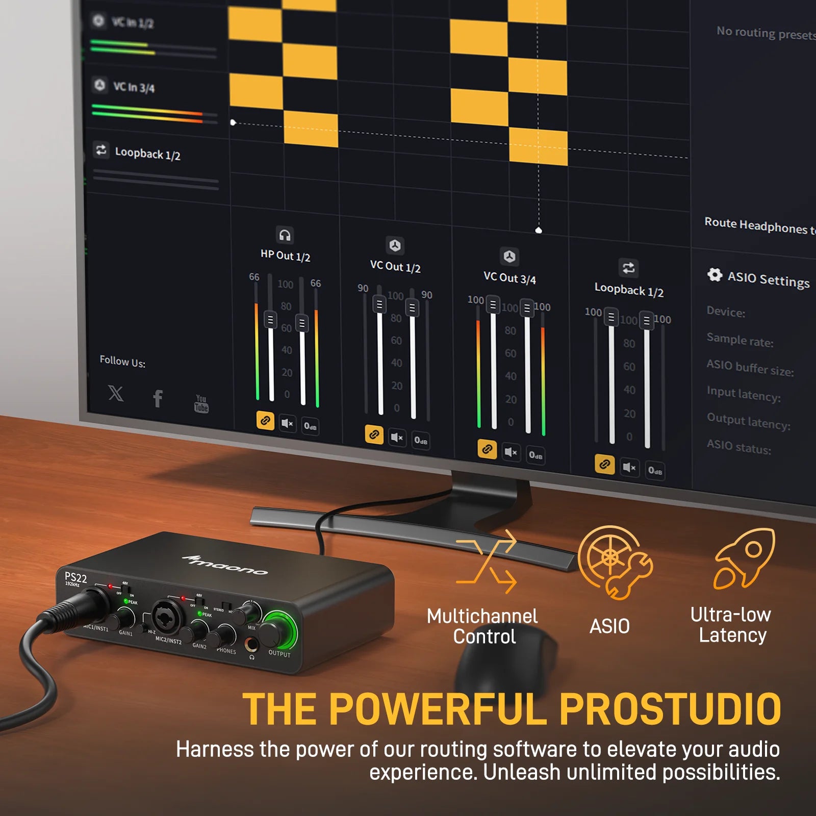 Interfaz de Audio MAONO PS22 – 24bit/192kHz, Doble USB-C, Preamp 60dB