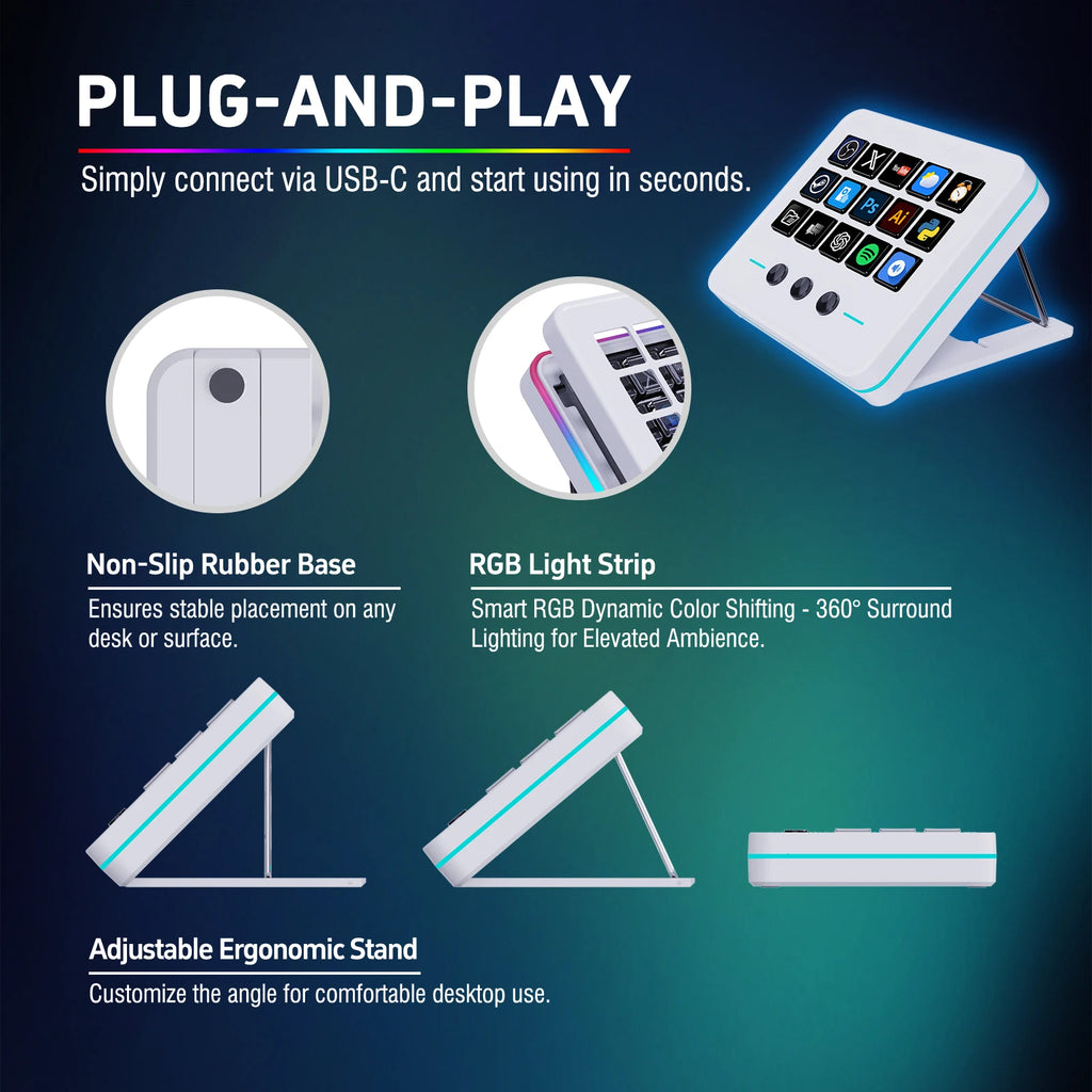 Controlador Macro LCD Mirabox M18 – 15 Teclas para OBS, Streaming, Edición y Gaming