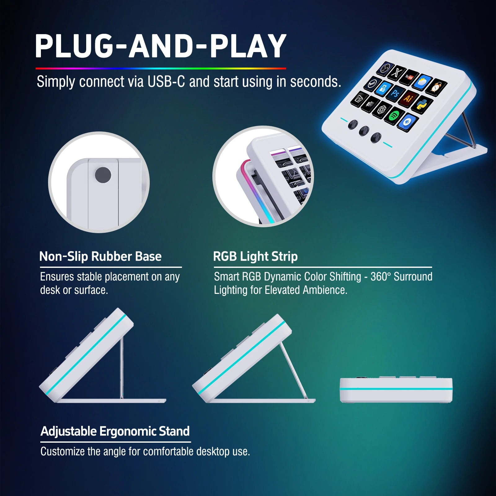 Controlador Macro LCD Mirabox M18 – 15 Teclas para OBS, Streaming, Edición y Gaming