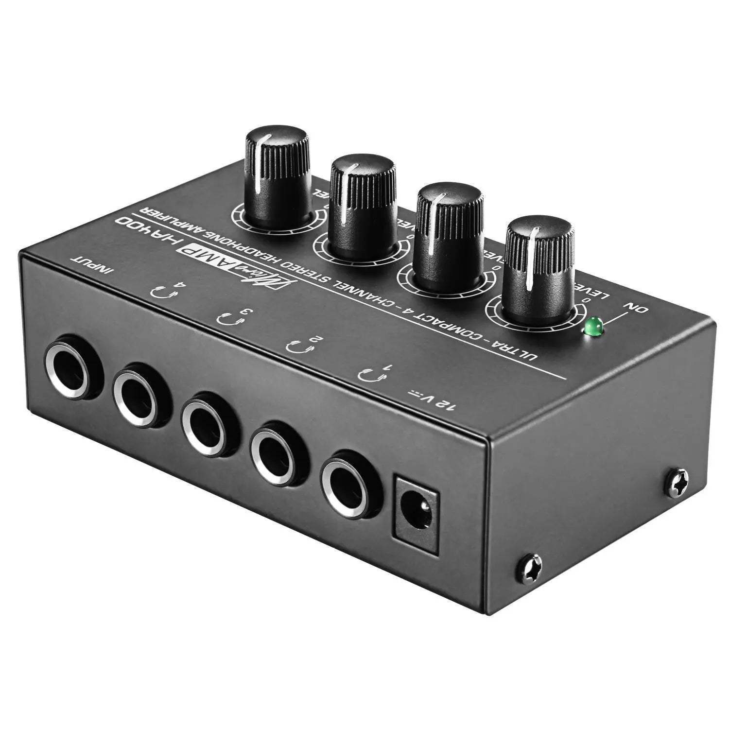 Mini Amplificador de audífonos HA400, 4 canales Ultra-Compacto Stereo + adaptador de poder