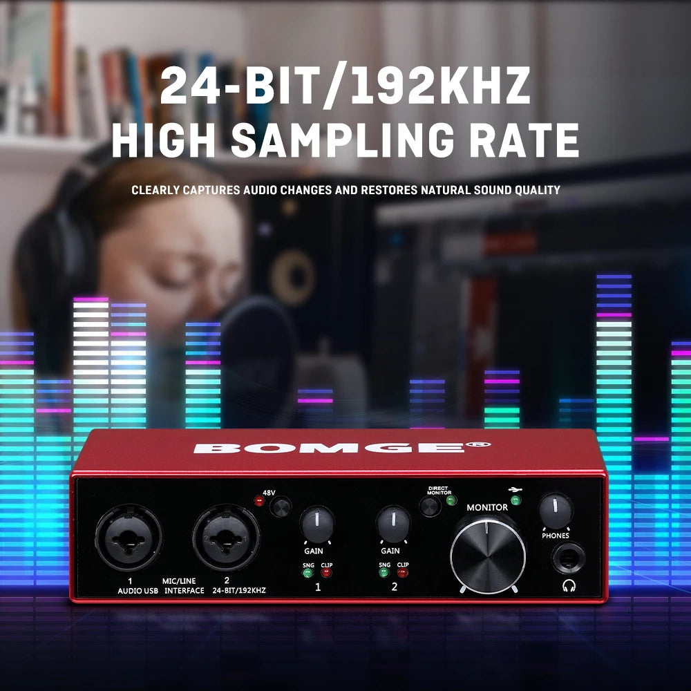 Interfaz de Audio BOMGE BMG-22R — 24-bit/192kHz con Phantom Power 48V