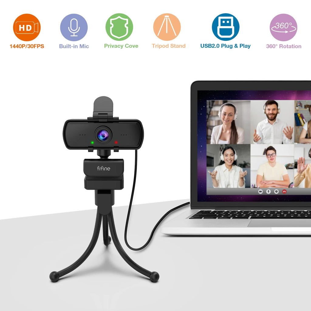 Webcam FIFINE K420 – 1440p Full HD con Micrófono y Trípode para Streaming y Videollamadas