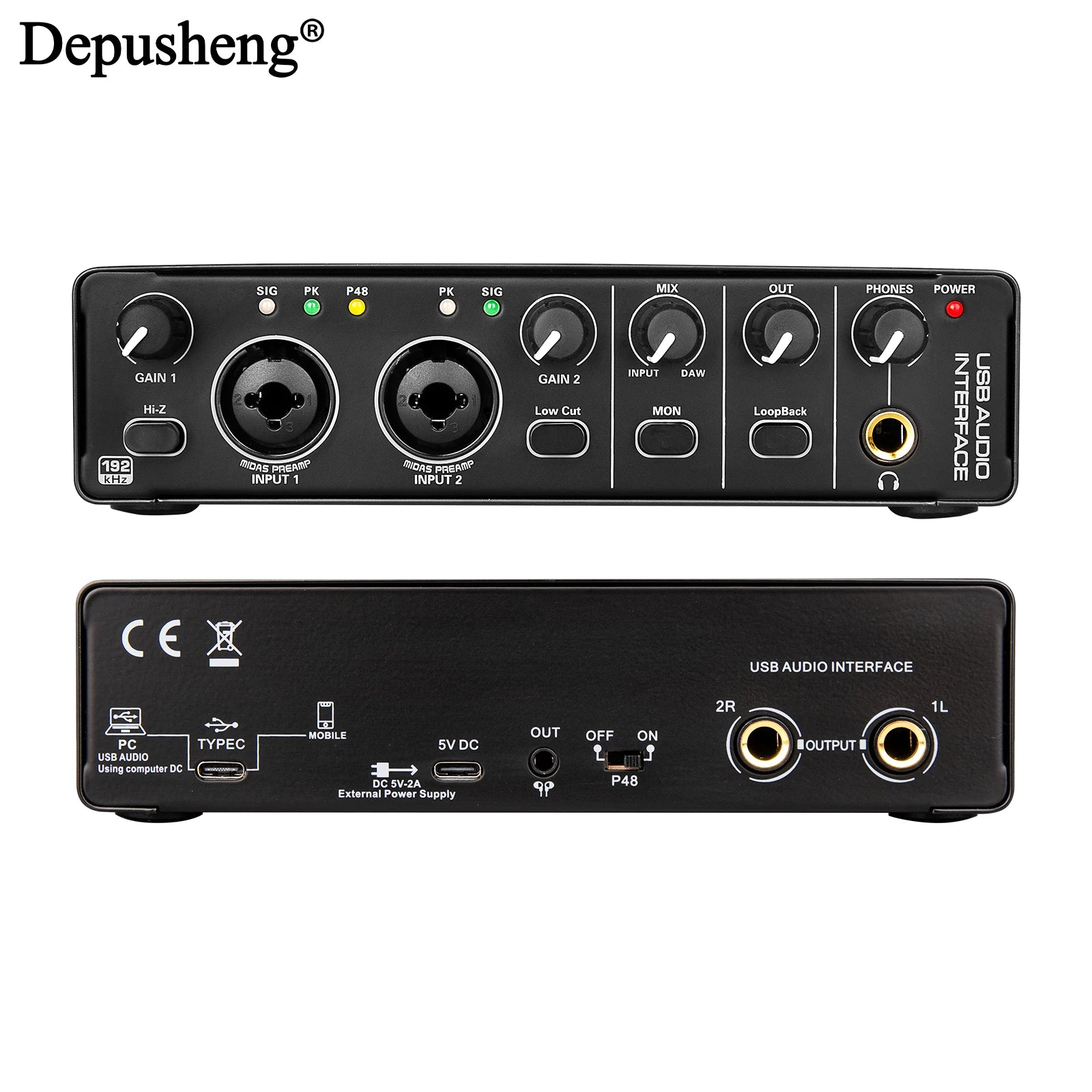 Interfaz de Audio DEPUSHENG MD32 — USB-C con Monitoreo para Guitarra y Grabación