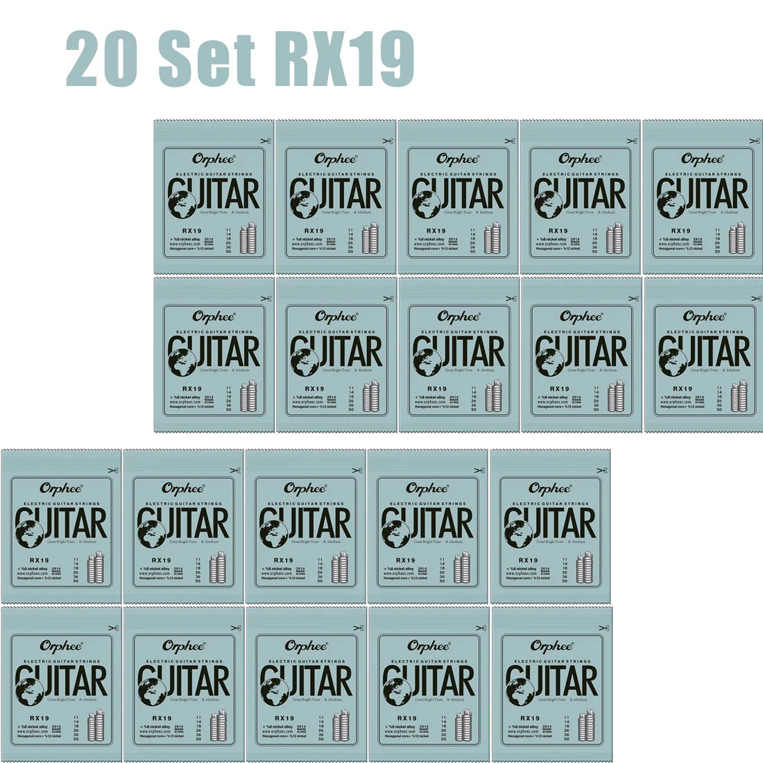 Cuerdas Guitarra Eléctrica Orphee RX Series – Acero Hexagonal | Pack 10 o 50 Sets
