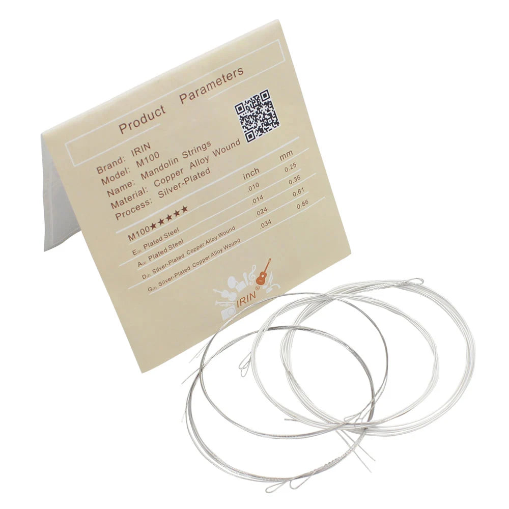 Cuerdas para Mandolina IRIN – Set de 8 Piezas | Acero Plateado y Cobre | M100 / M101