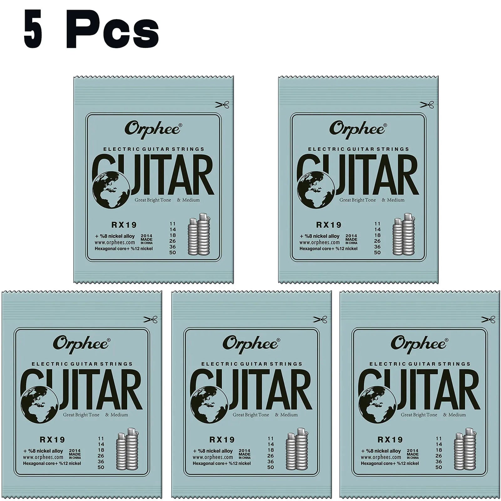Cuerdas Guitarra Eléctrica Orphee RX Series – Acero Hexagonal | 1, 5 o 10 Sets