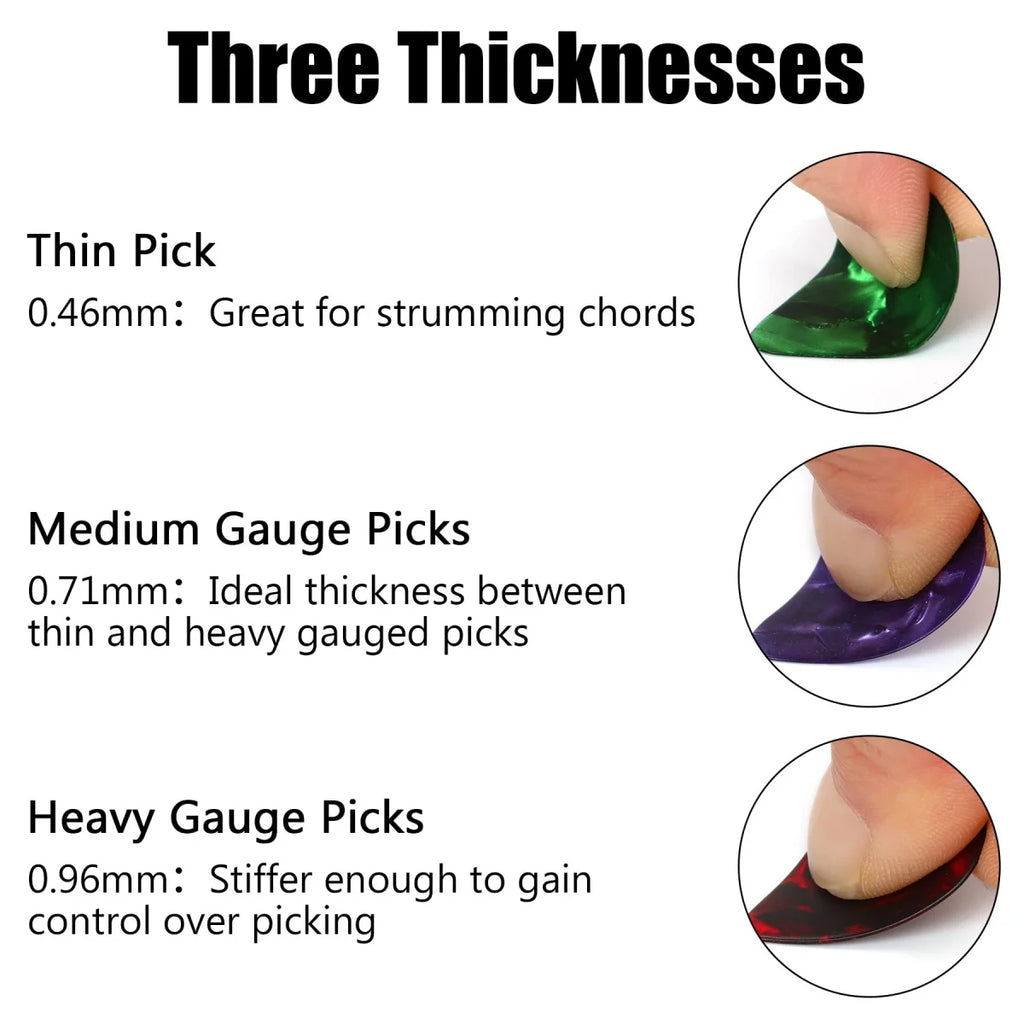 Púas de Guitarra Miwayer – Pack 100 Unidades | Celuloide Premium | 0.46 / 0.71 / 0.96mm | Multicolor