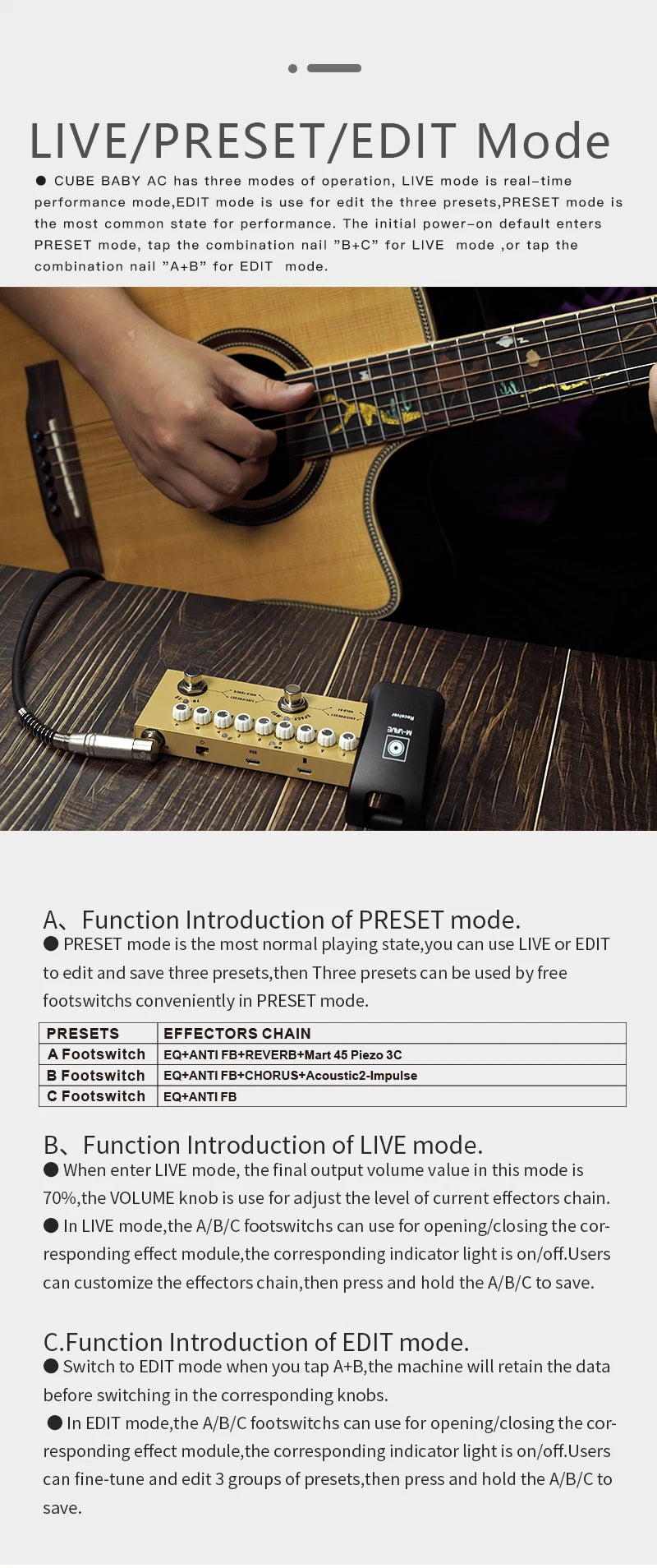 Pedal Multiefectos Recargable M-VAVE Cube Baby – Guitarra, Bajo y Acústica