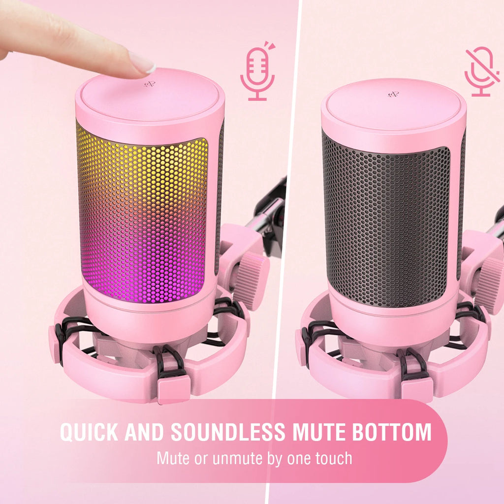 Micrófono Gaming USB FIFINE A6V RGB – Condensador con Filtro Pop, Shock Mount y Control de Ganancia