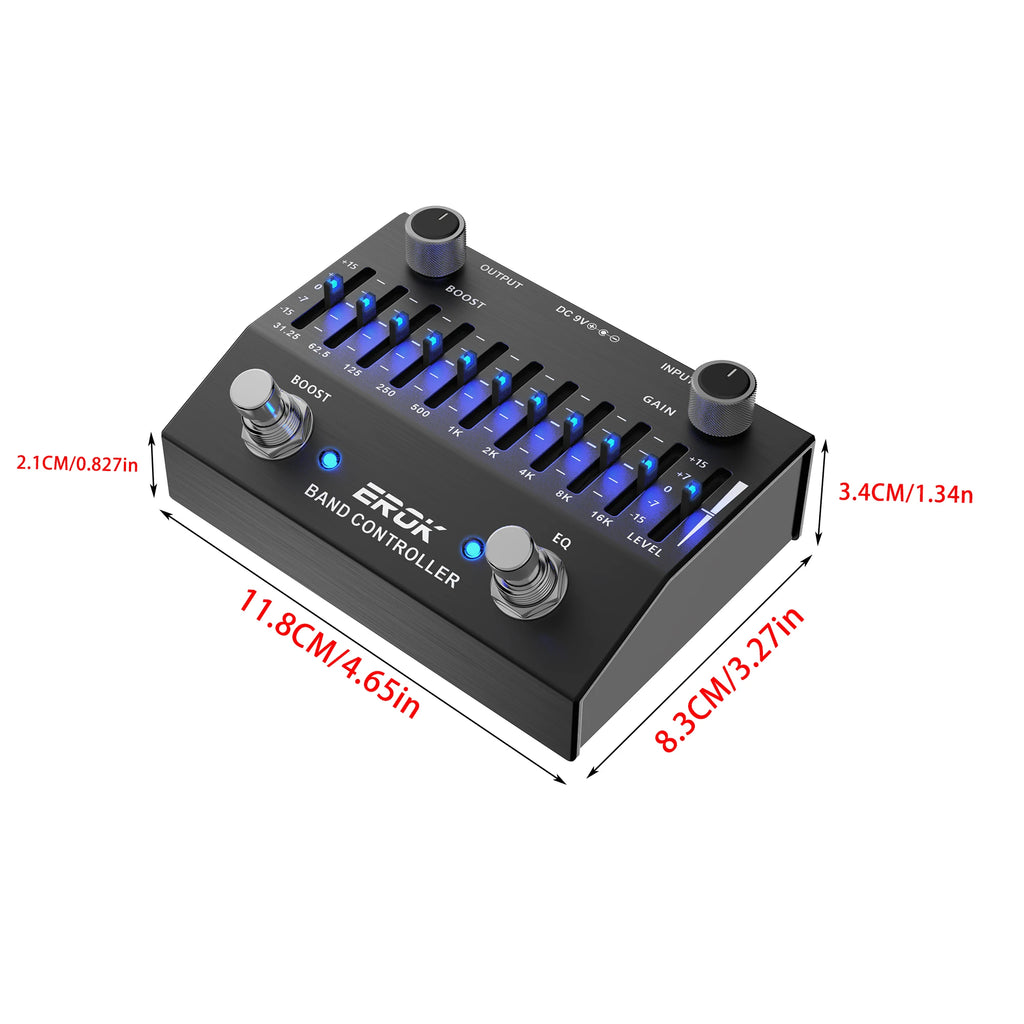 Pedal Ecualizador 10 Bandas EROK EQB-10 ±15dB – Guitarra y Bajo, True Bypass