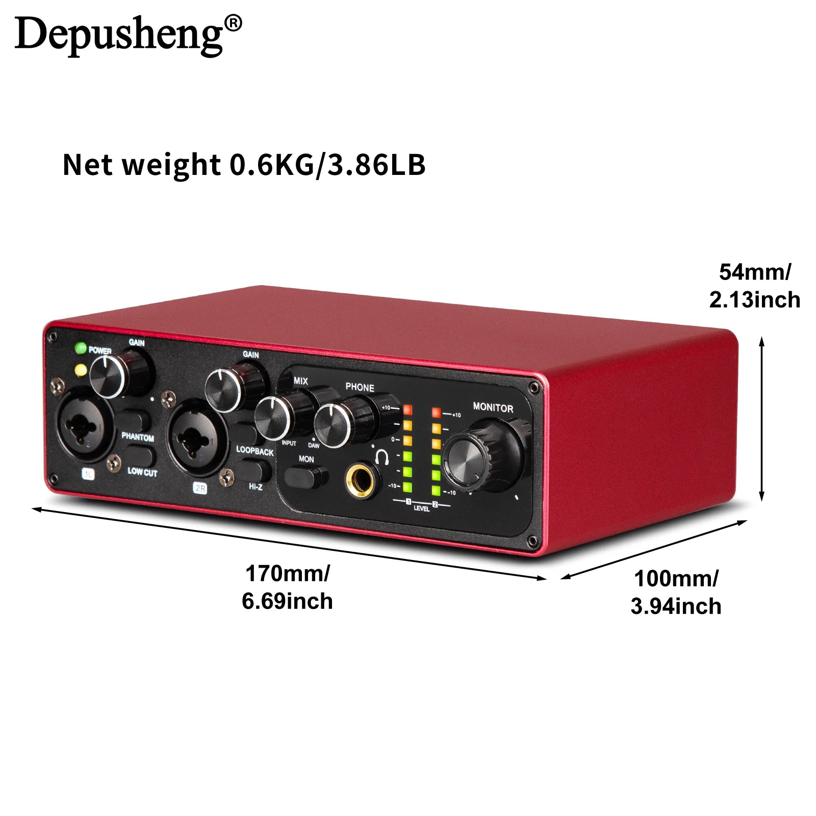 Professional Sound Card Depusheng MK22P USB Audio Interface 48v Phantom Power Supply for Live Studio Streaming Podcasts